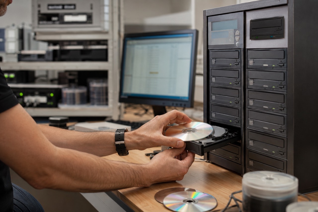 Poste de sauvegarde de CD et DVD au laboratoire France Numérisation du Haillan